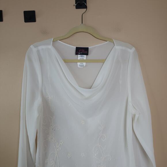 Vintage Y2K J. Rose Beaded Asymmetrical Semi-sheer Blouse Size 14 - Picture 2 of 9
